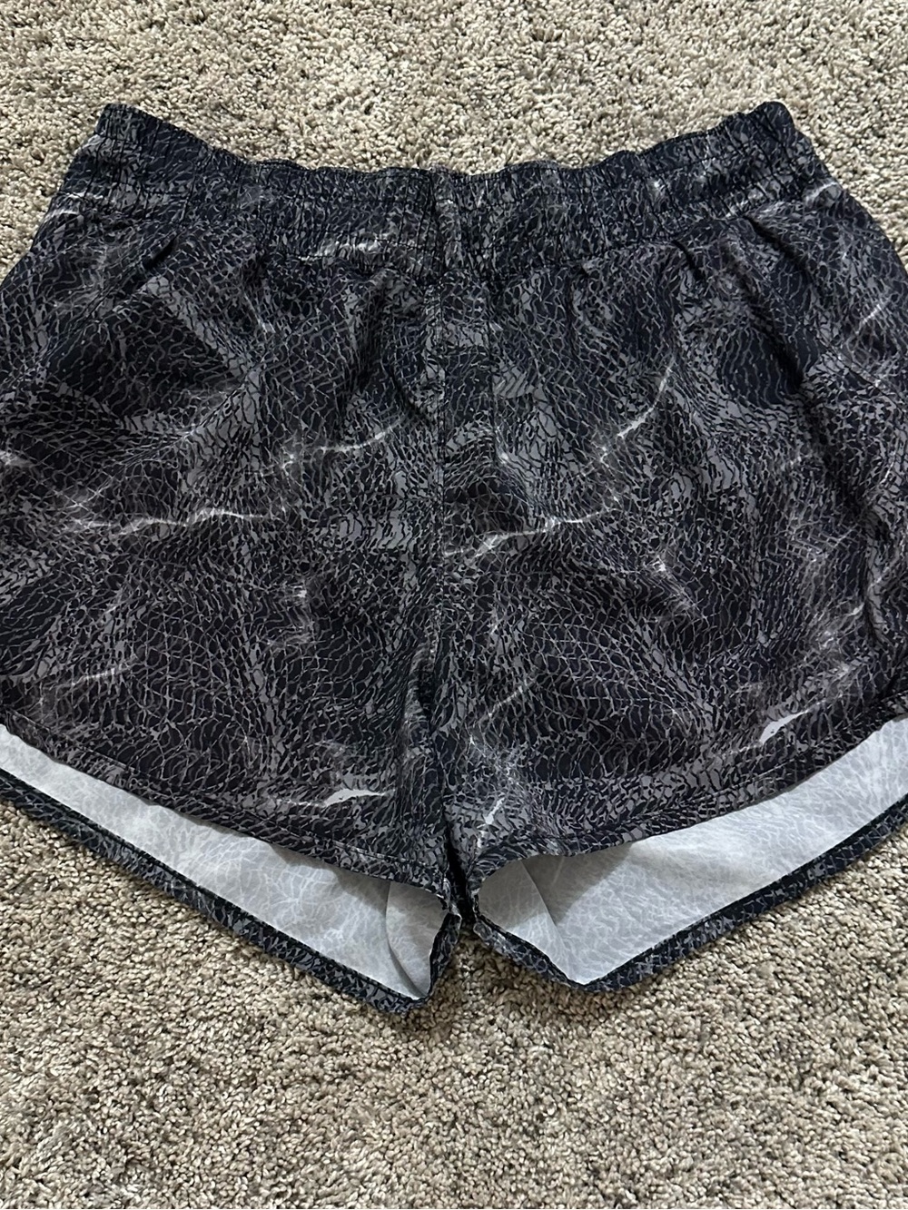 #75 all in motion Black Marble-Print Athletic Shorts